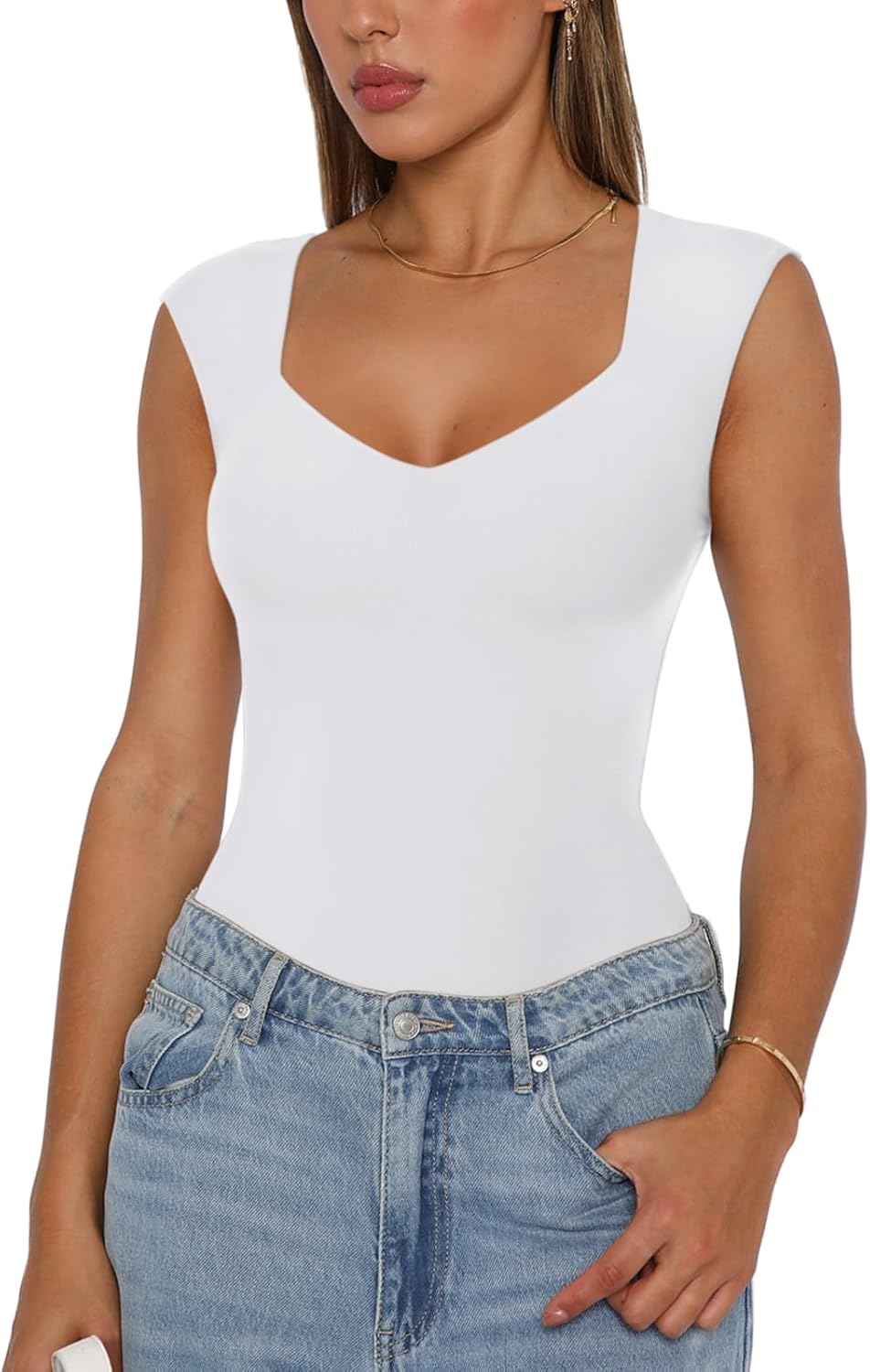 Double-layer V-neck bodysuit