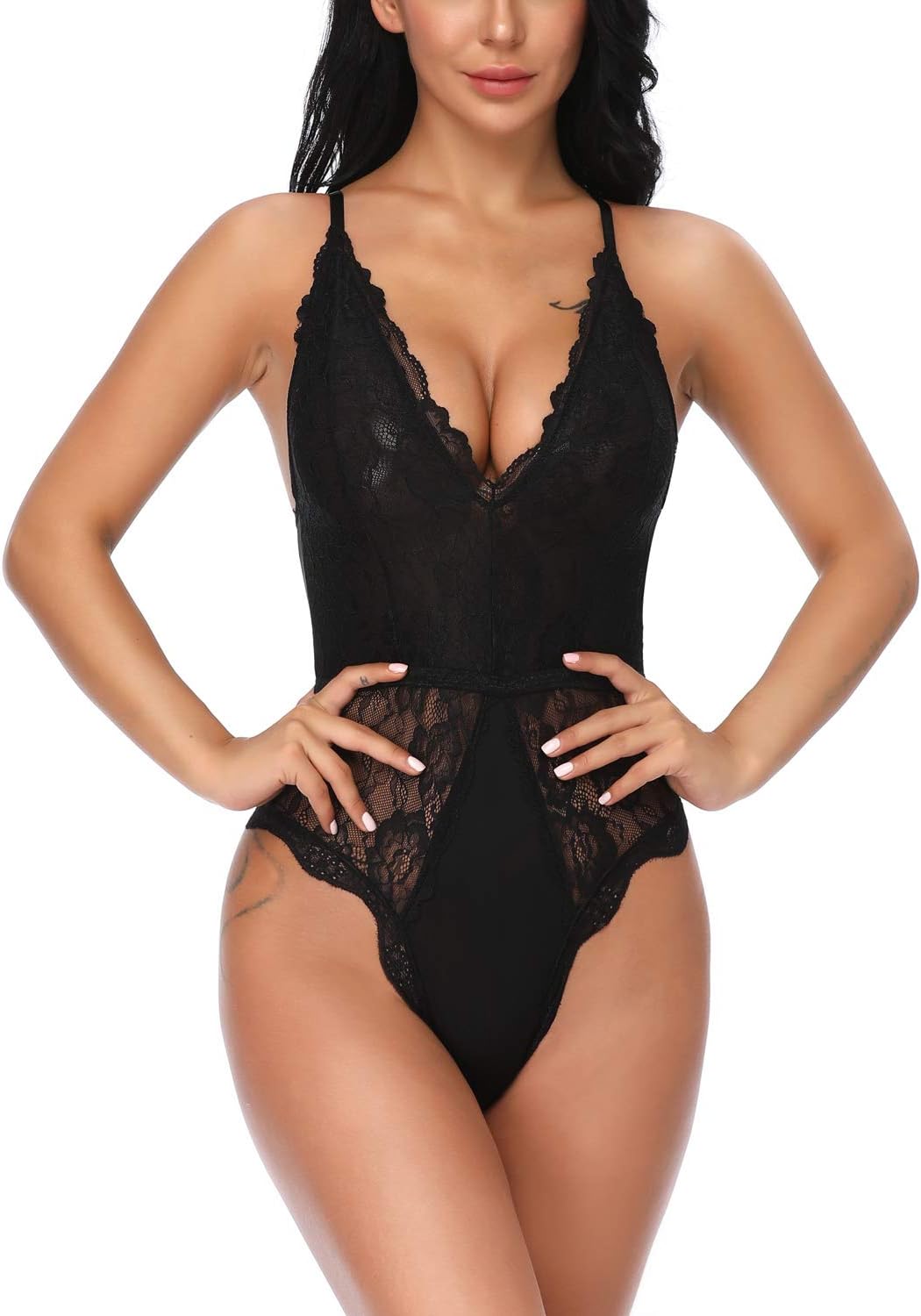 EVELIFE lace one-piece teddy