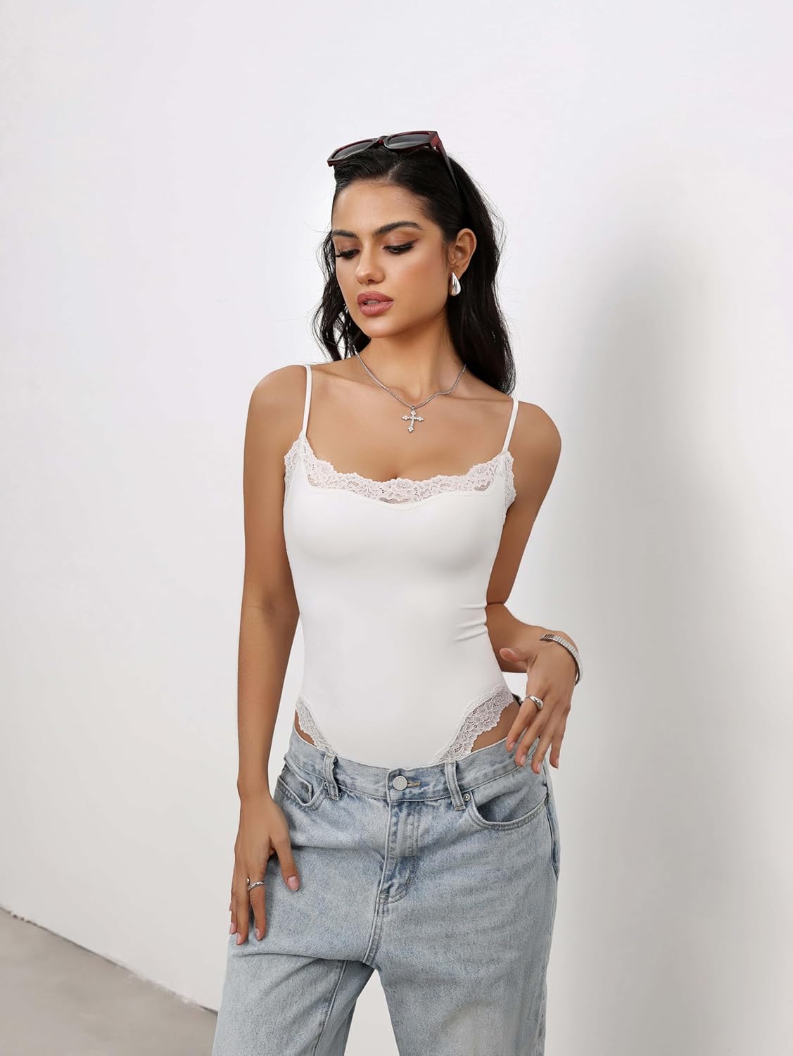 Starrylion lace square-neck bodysuit