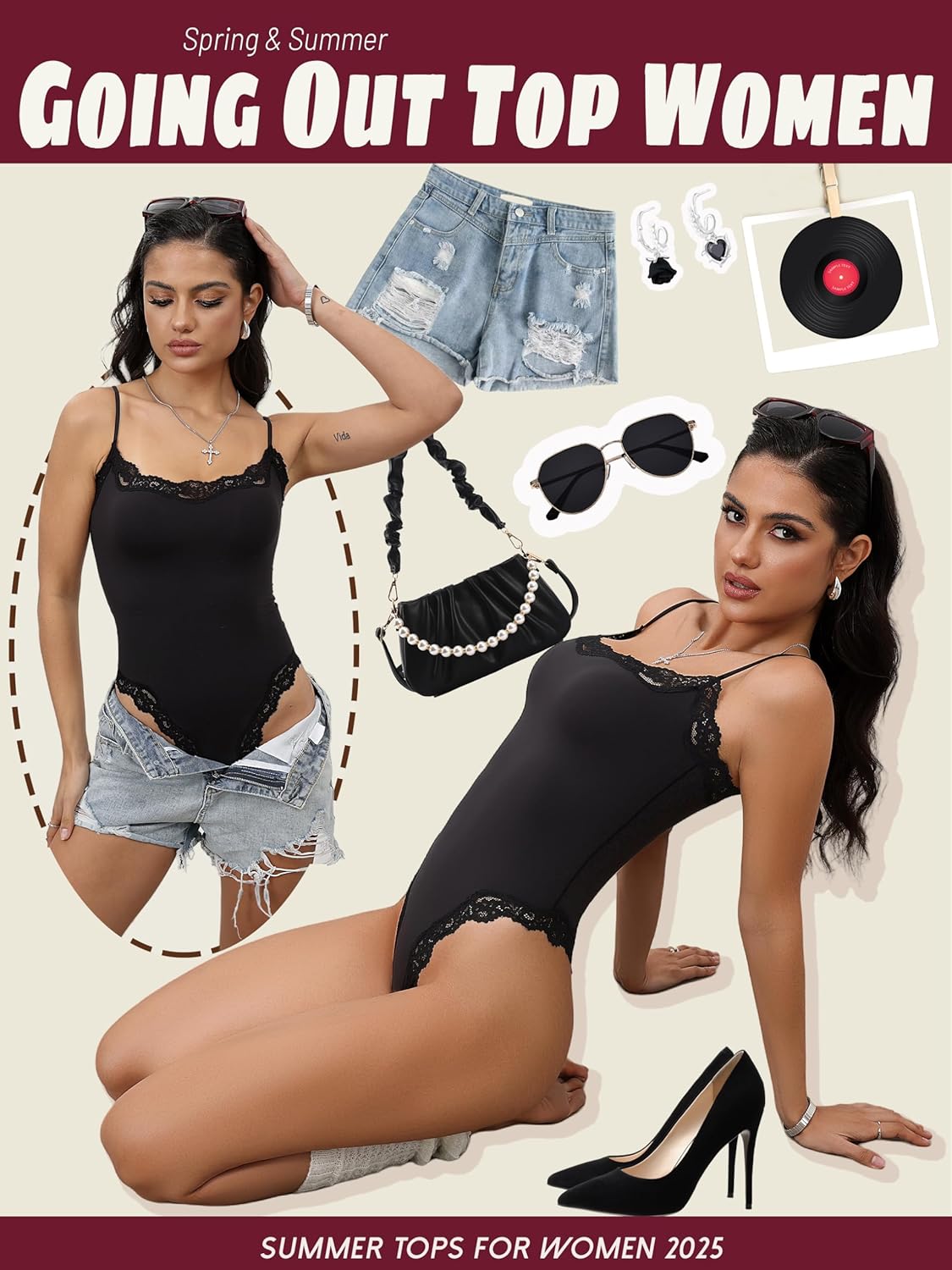 Starrylion lace square-neck bodysuit