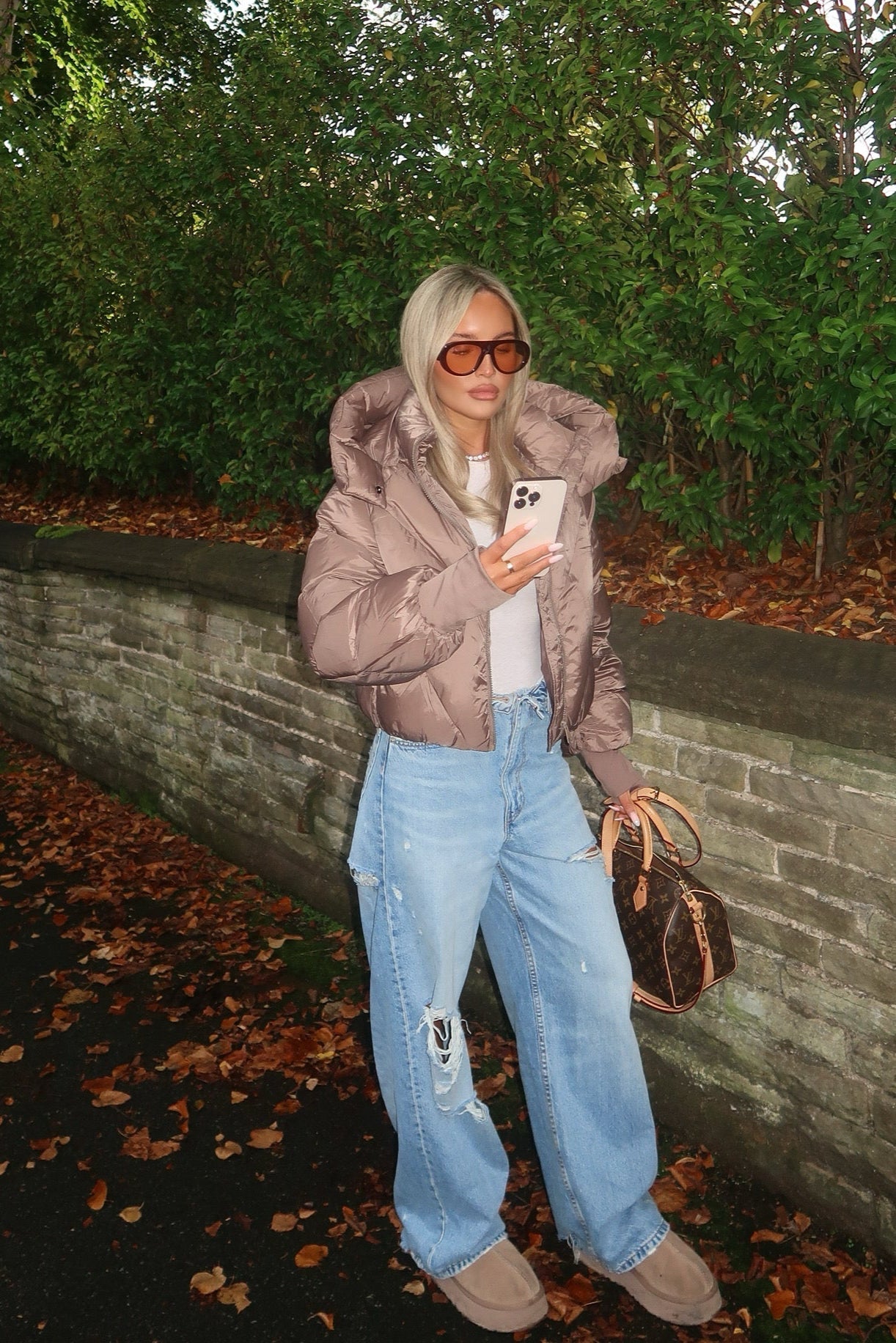 Puffer Coat With Hood | Taupe