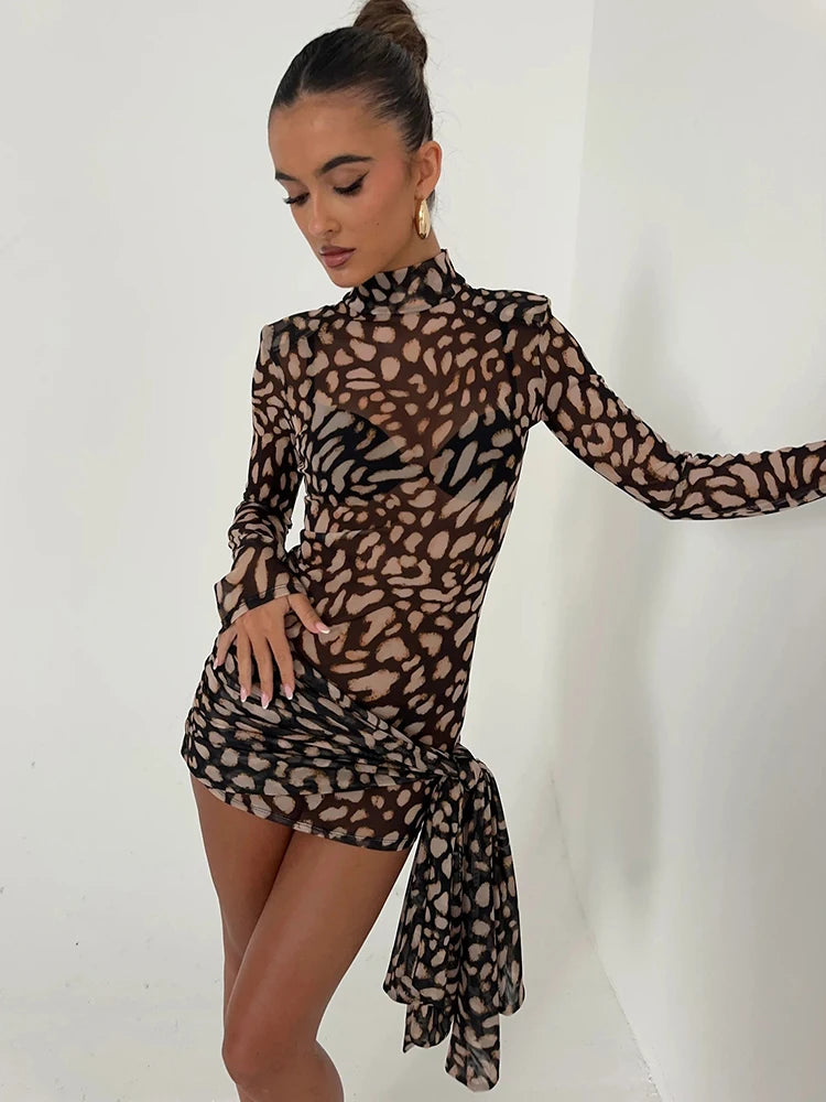 Sheer leopard print mini dress