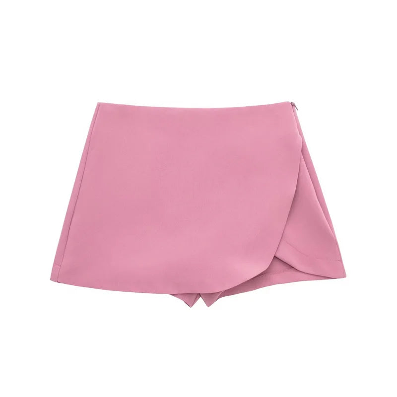 Black asymmetric high-waist skort