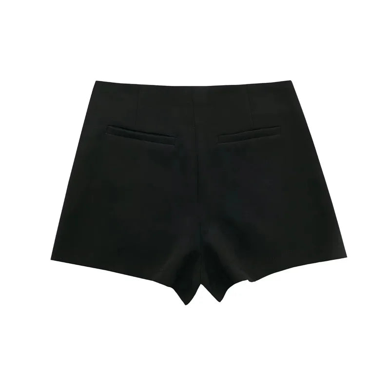Black asymmetric high-waist skort