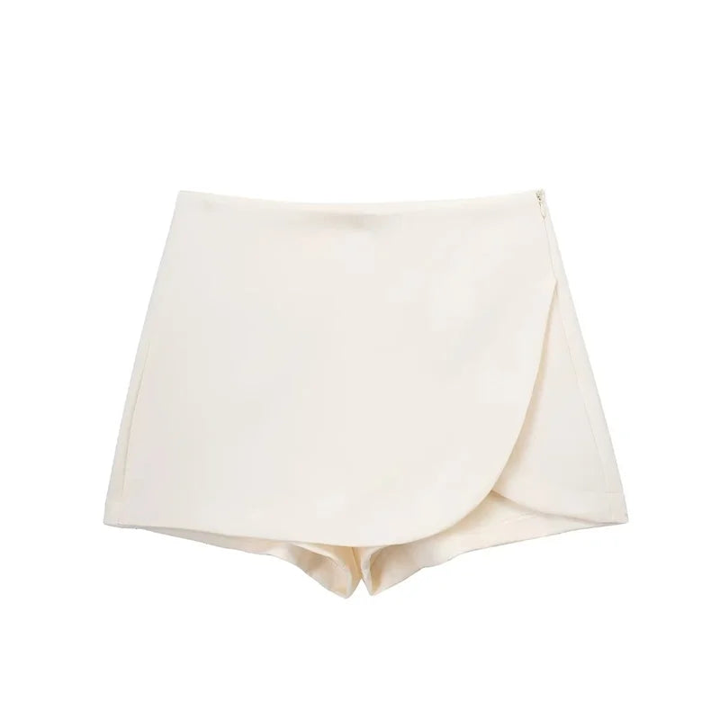 Black asymmetric high-waist skort