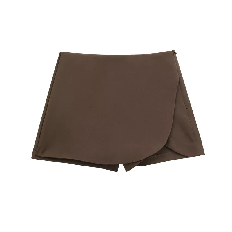 Black asymmetric high-waist skort