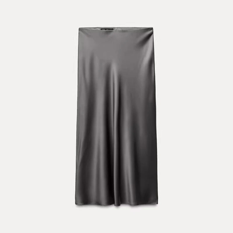 Pink satin high-waist skirt