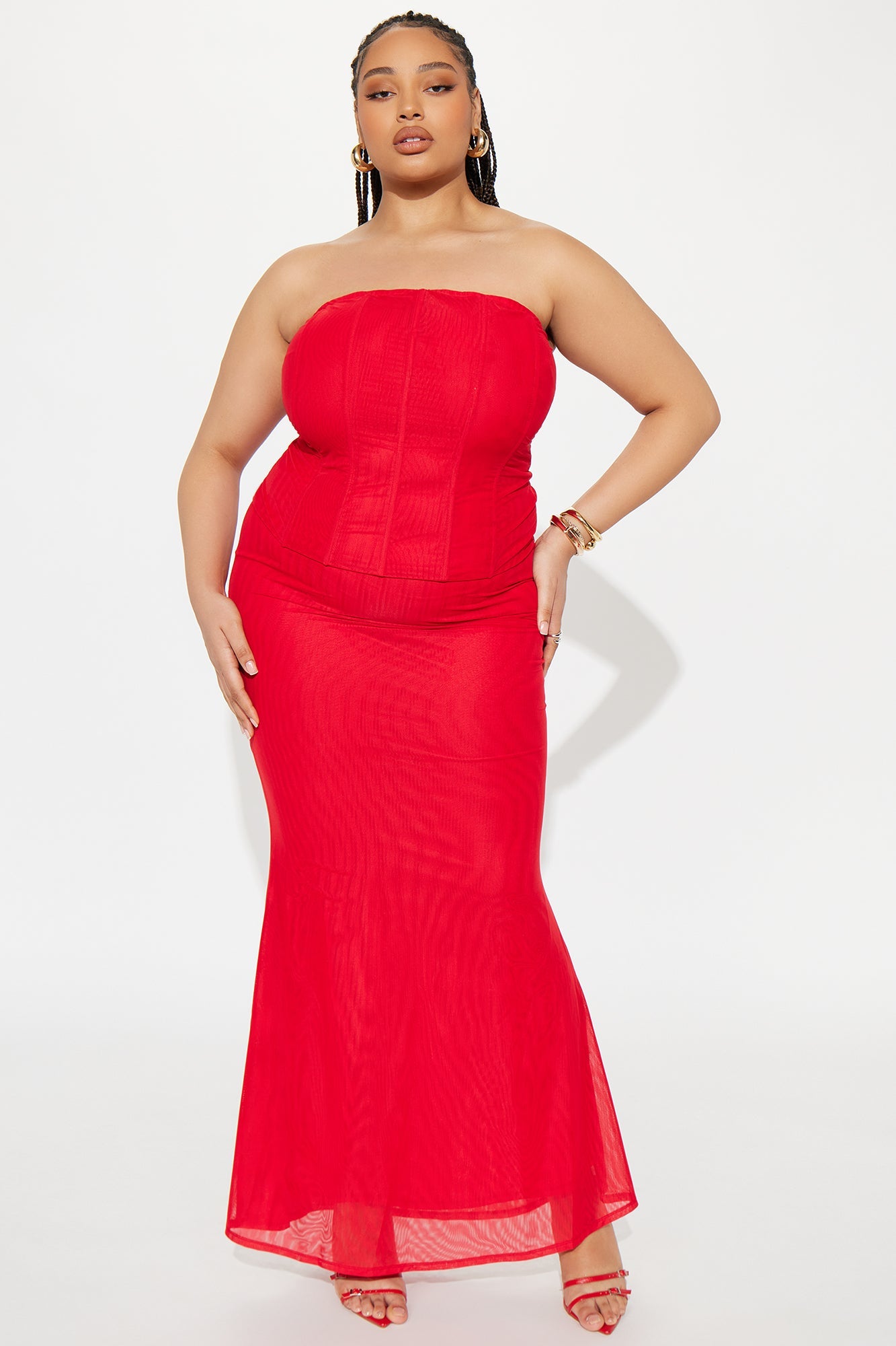 Secret Affair Mesh Corset Maxi Skirt Set - Red