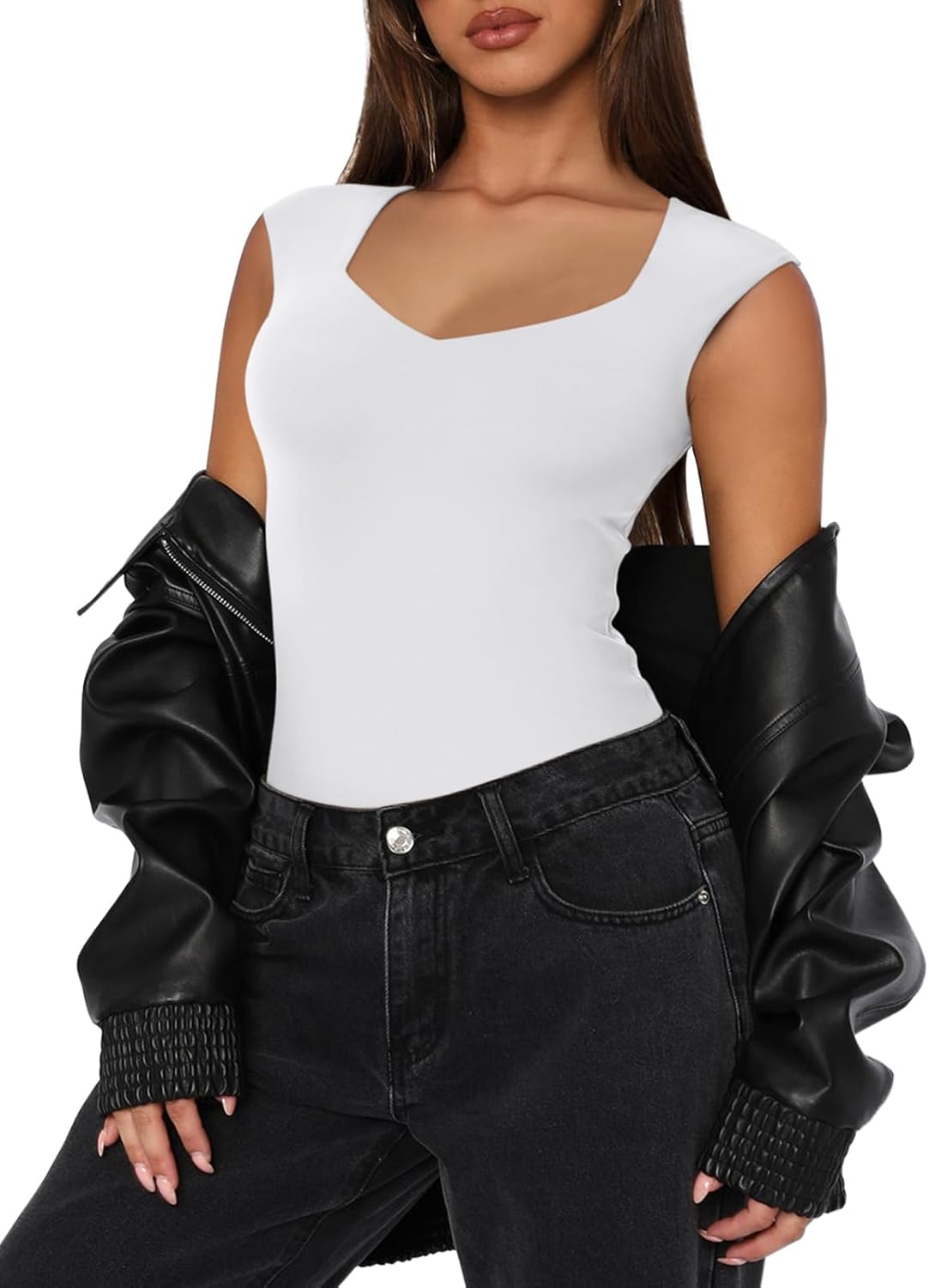 Double-layer V-neck bodysuit