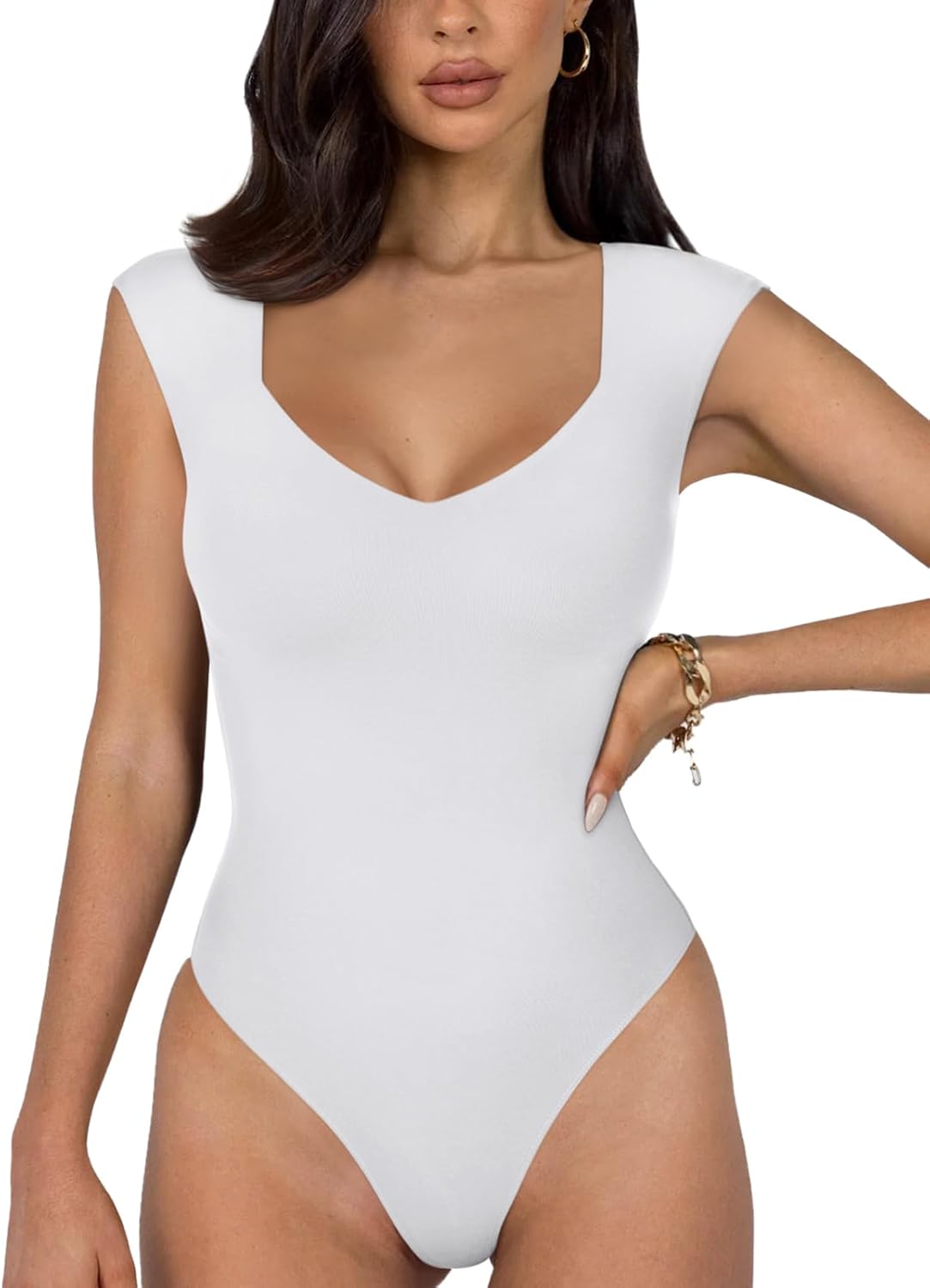Double-layer V-neck bodysuit