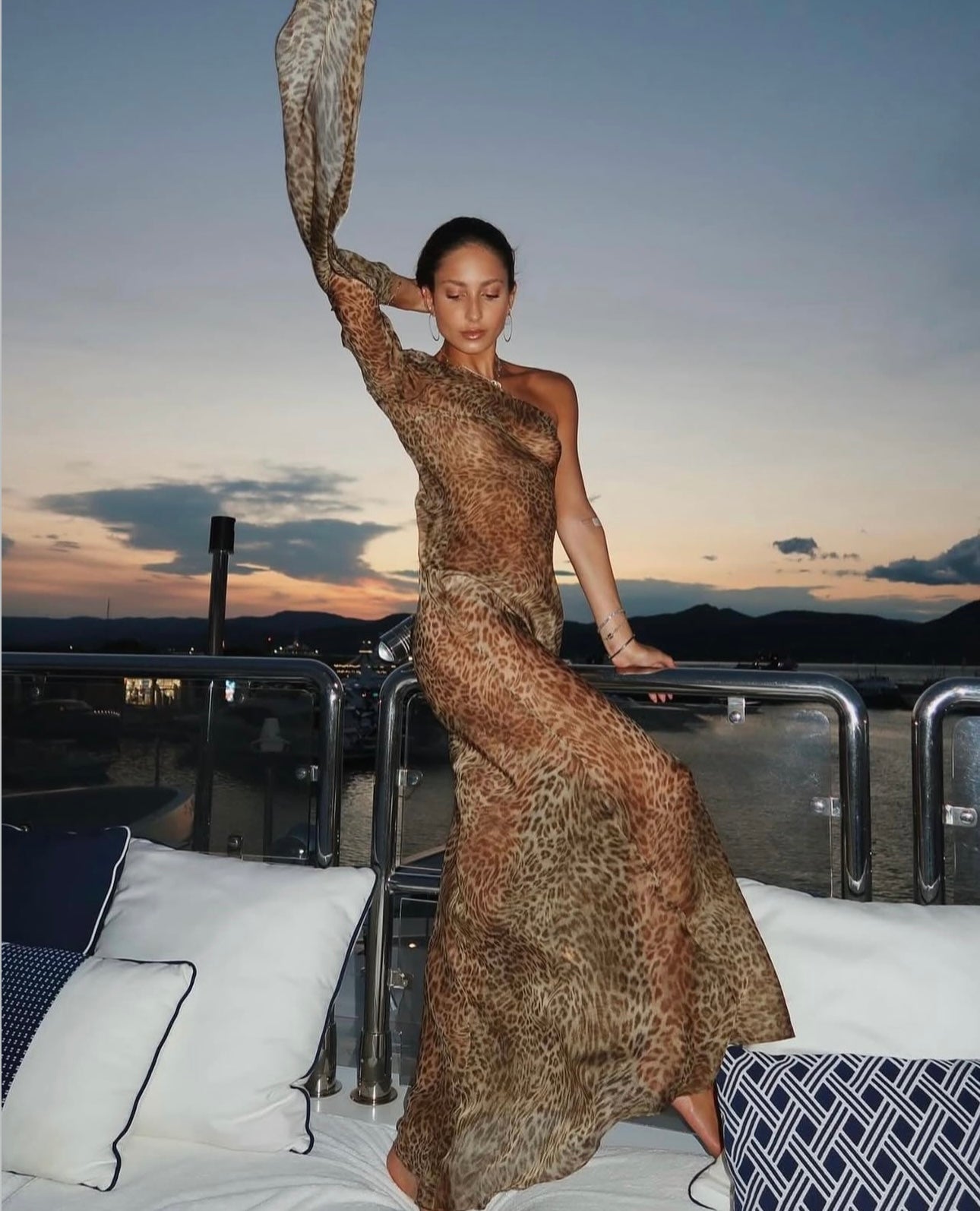 One Shoulder Leopard Print - maxi dress