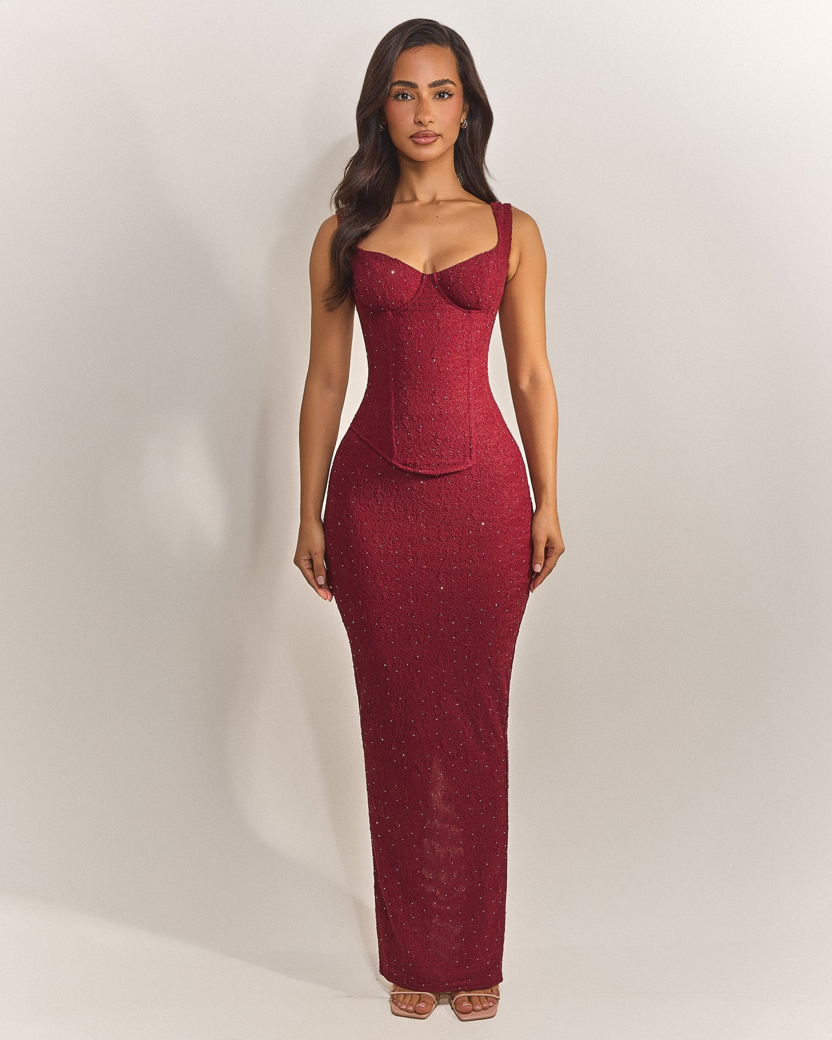 The Cinched Lace Maxi Set in Diamonte