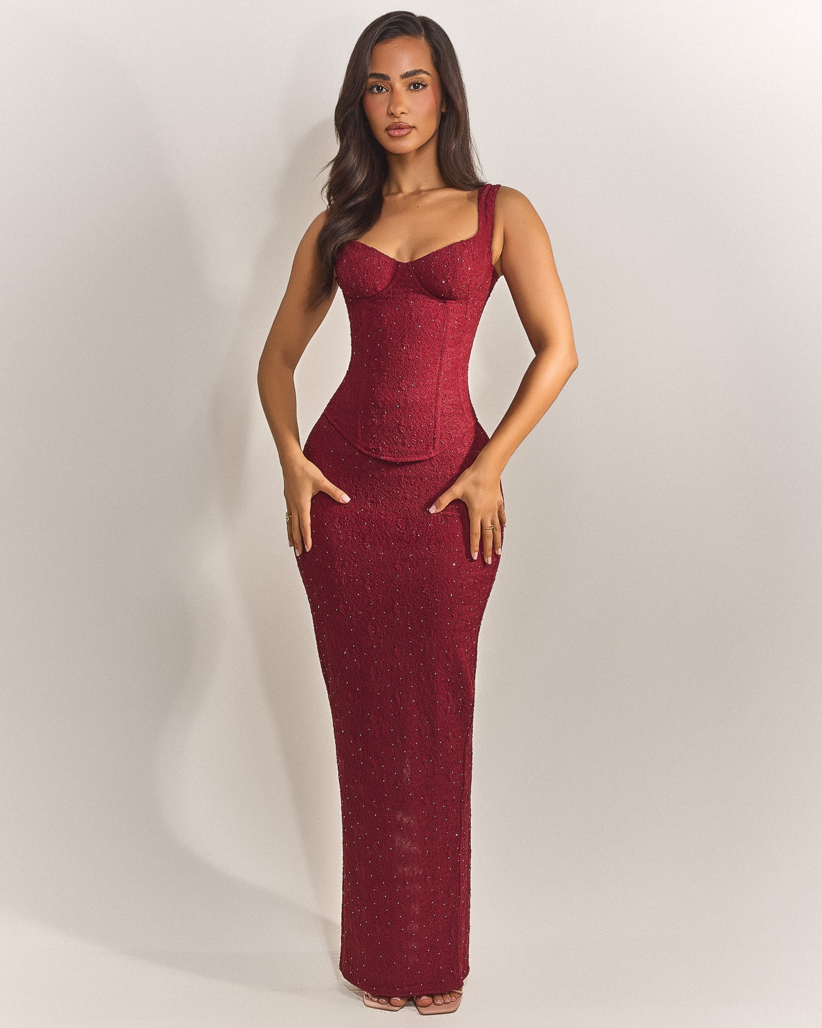 The Cinched Lace Maxi Set in Diamonte