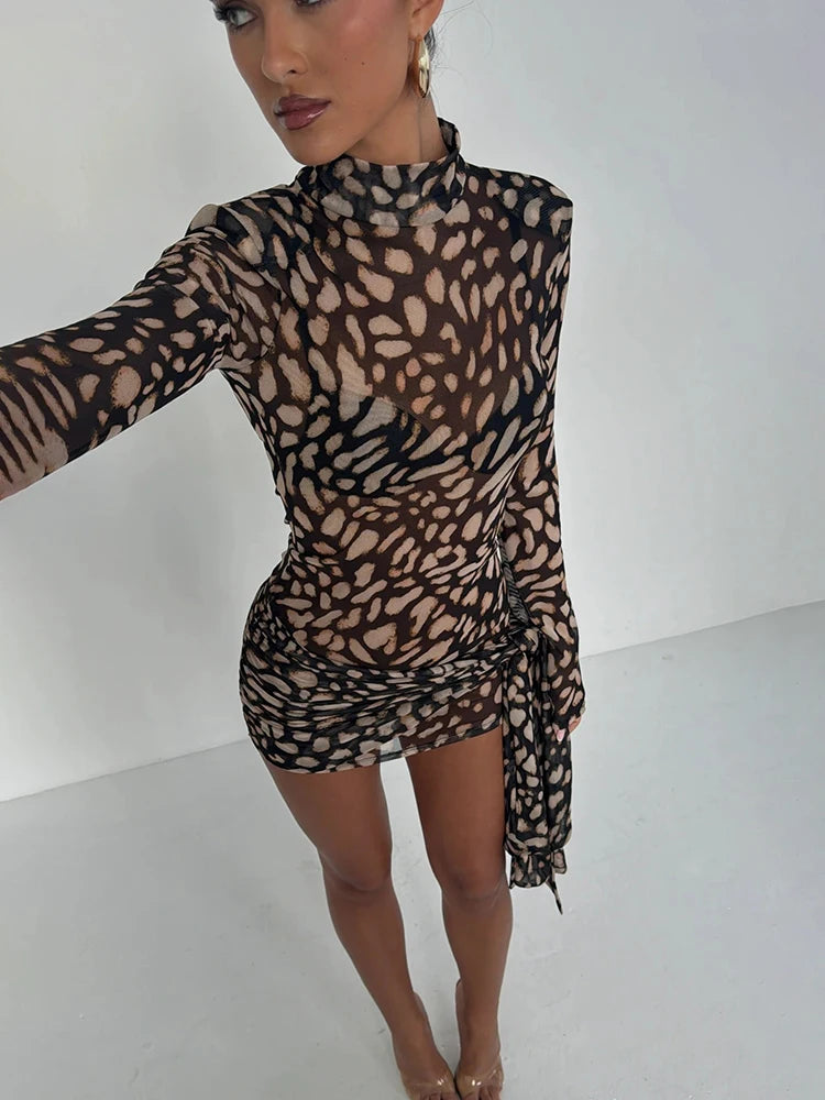 Sheer leopard print mini dress