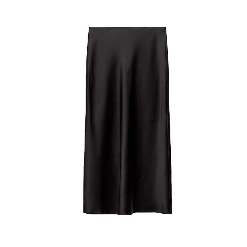 Pink satin high-waist skirt