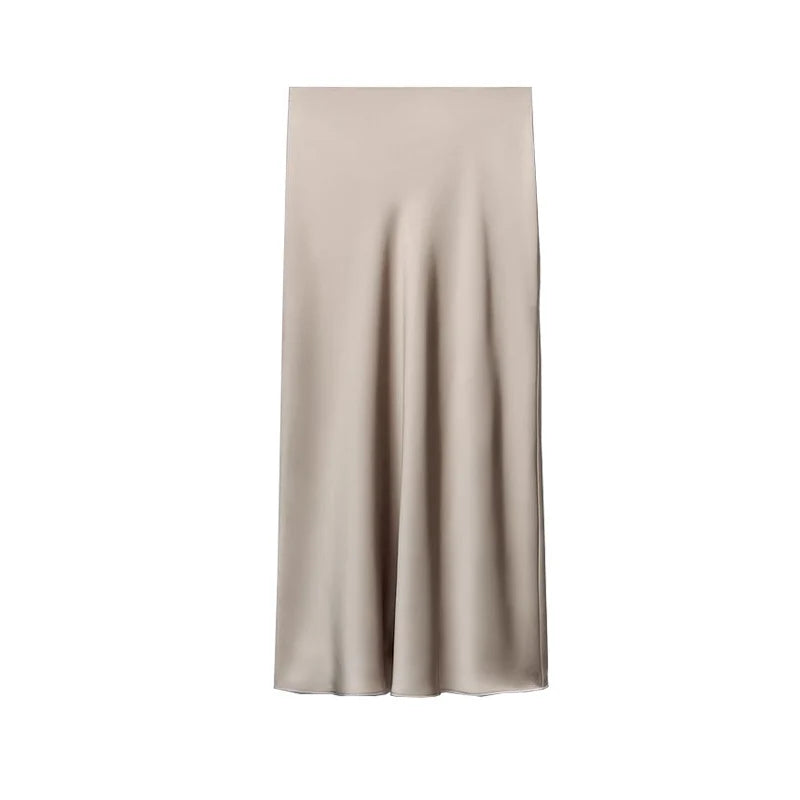 Pink satin high-waist skirt