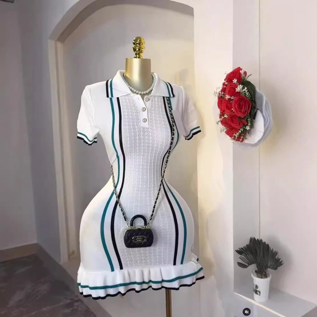 Knitted ruffled mini dress
