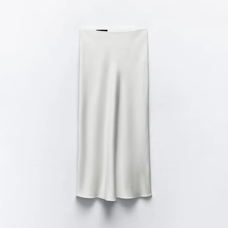 Pink satin high-waist skirt