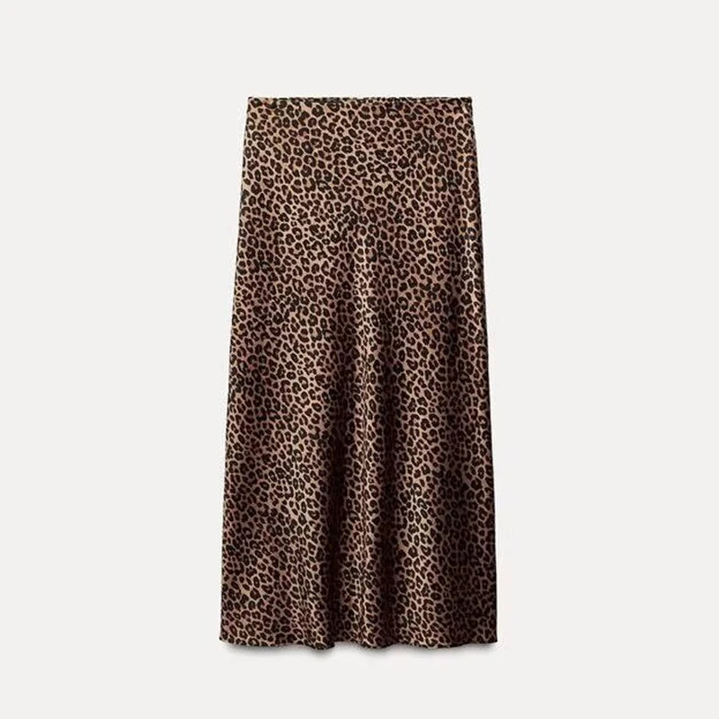 Pink satin high-waist skirt