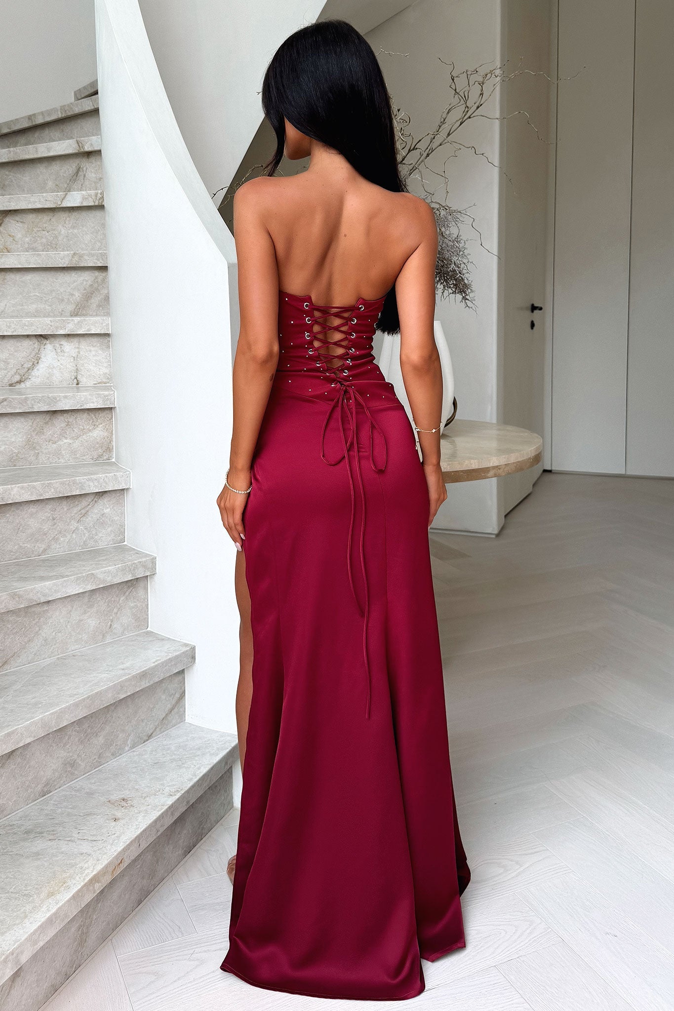 amara pearl dress - Burgundy